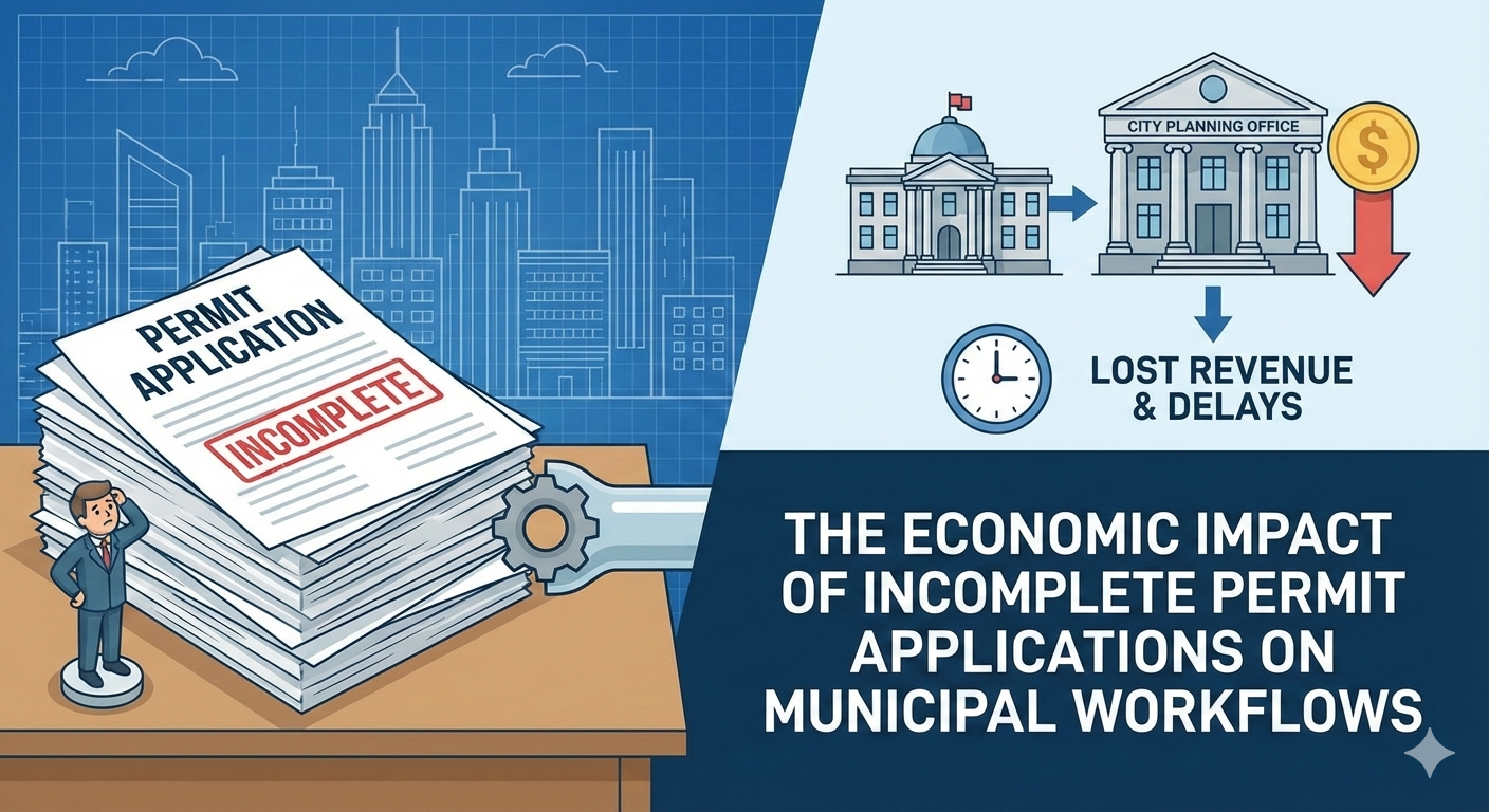 Modern municipal permitting software dashboard showing permit workflows and approval status