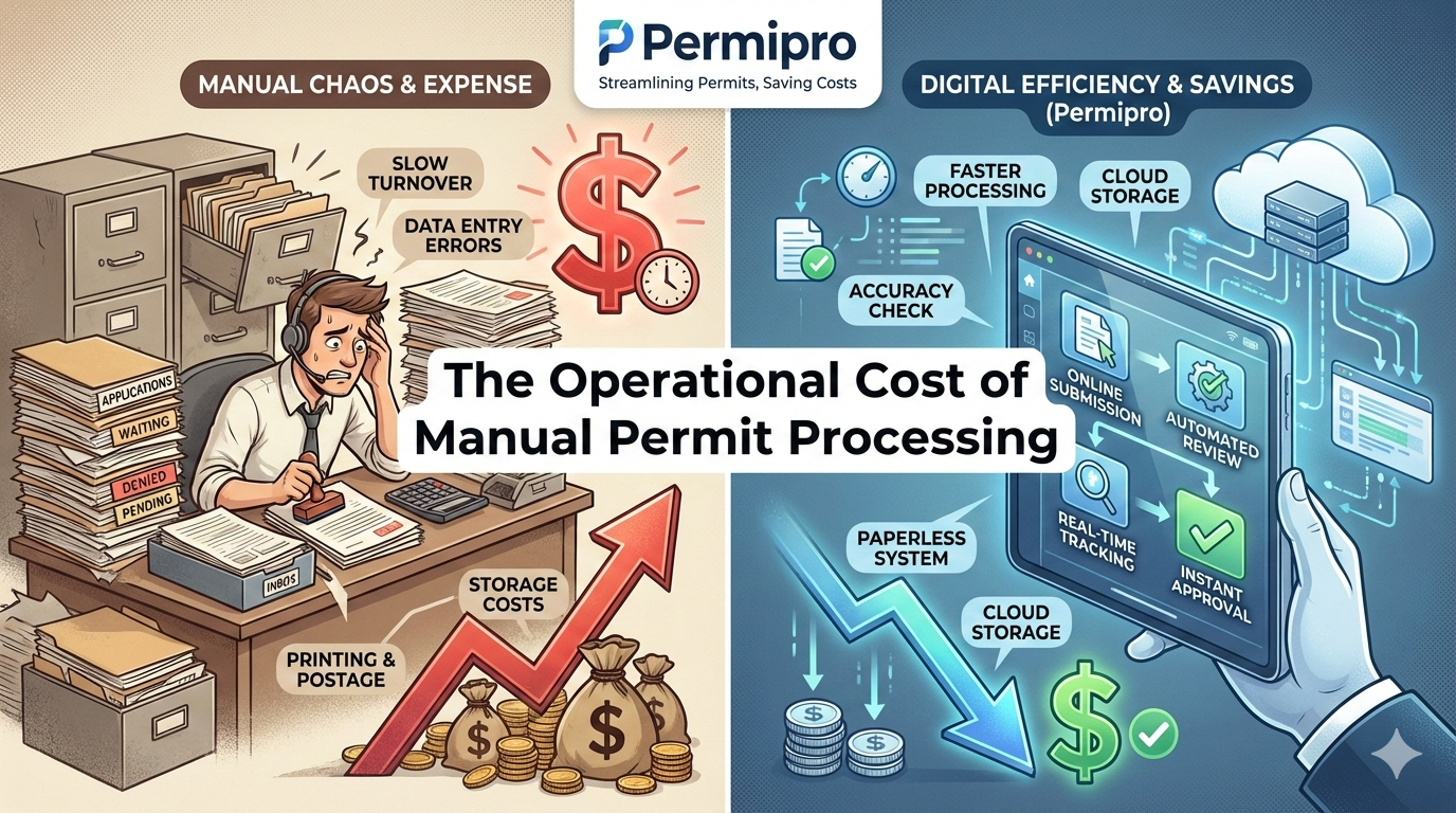 Modern municipal permitting software dashboard showing permit workflows and approval status