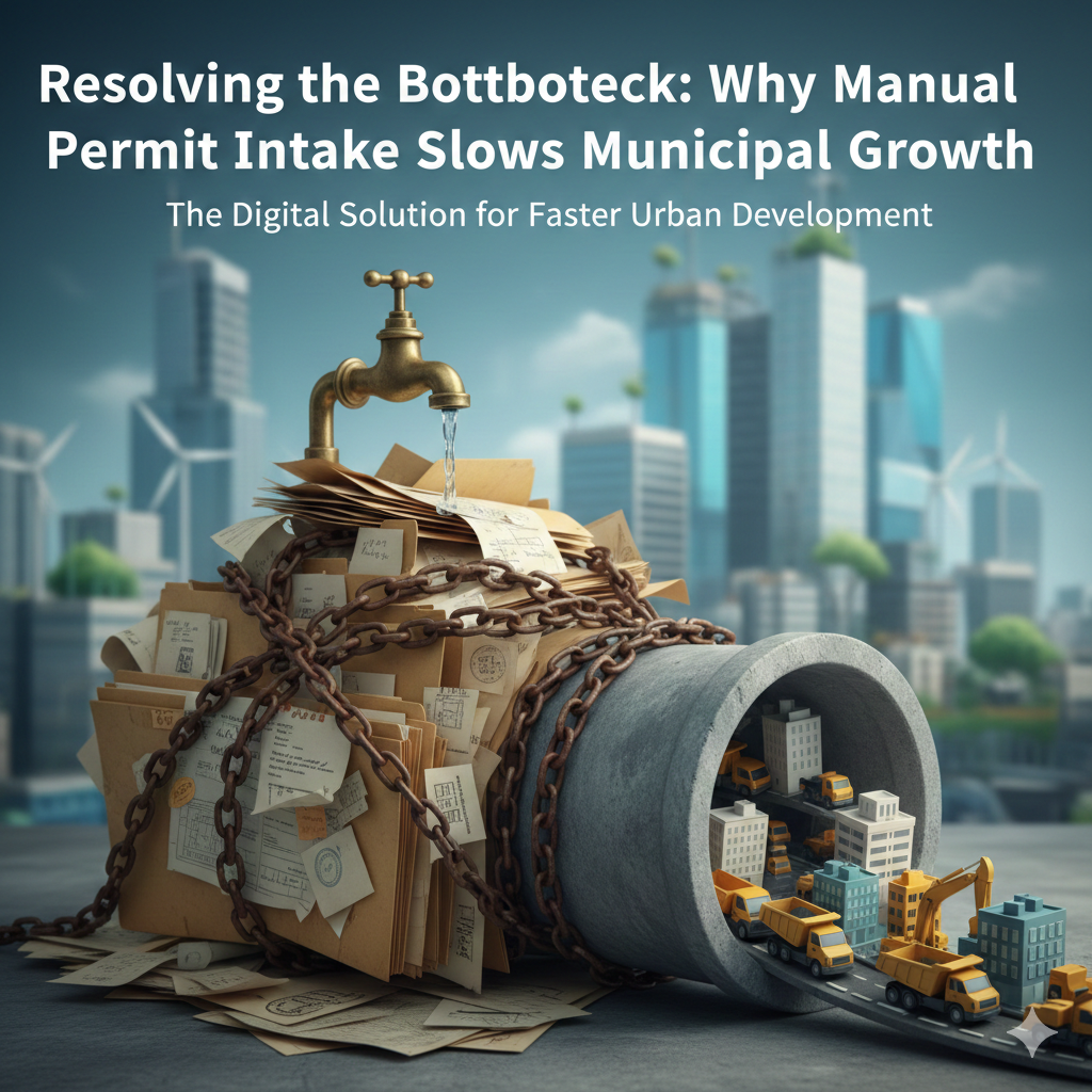 Modern municipal permitting software dashboard showing permit workflows and approval status