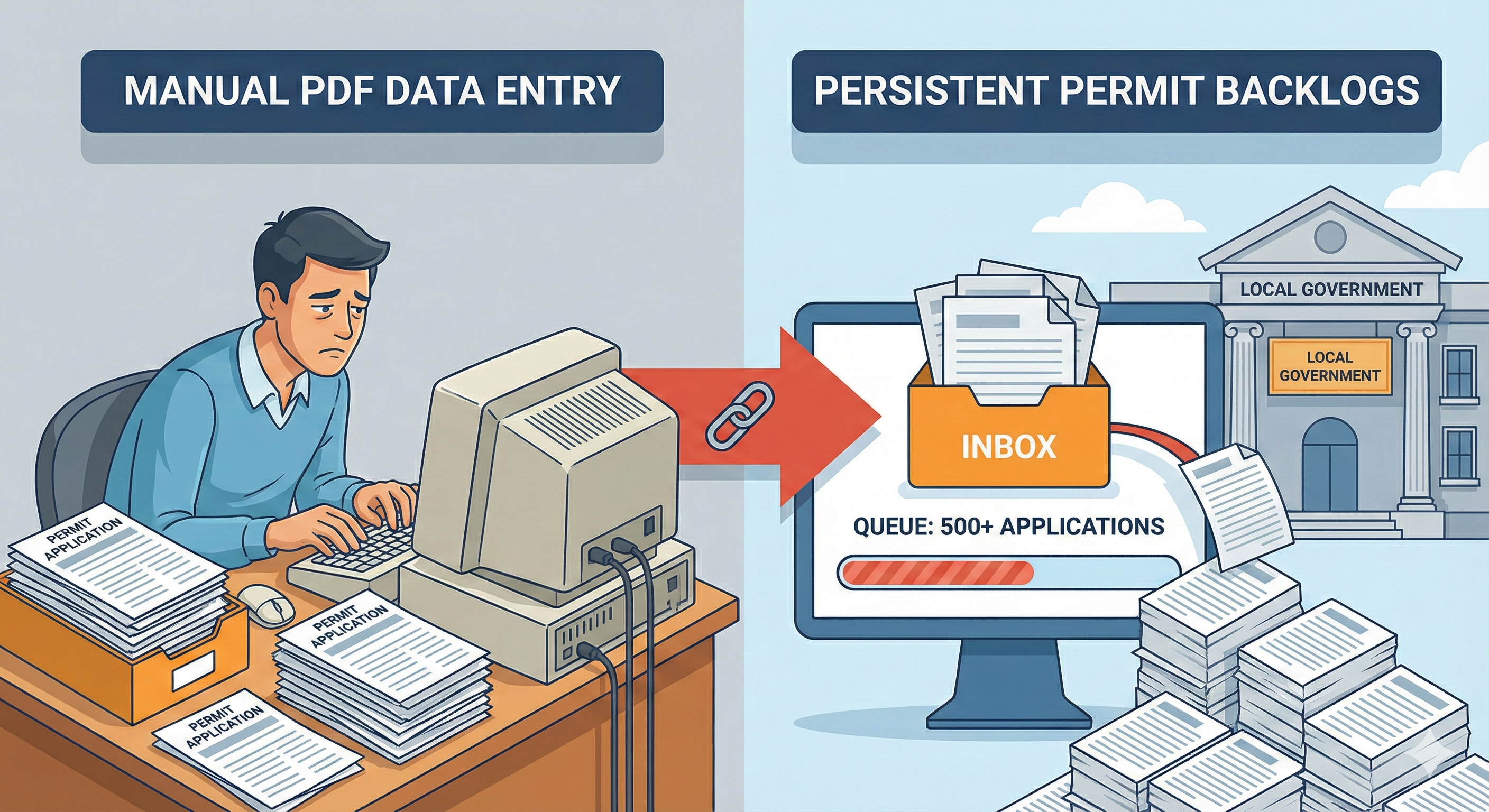 Modern municipal permitting software dashboard showing permit workflows and approval status